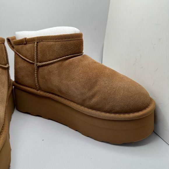 CUSHIONAIRE Women's Genuine Suede pull platform boot +Memory Foam 9 CHESTNUT - Picture 6 of 7